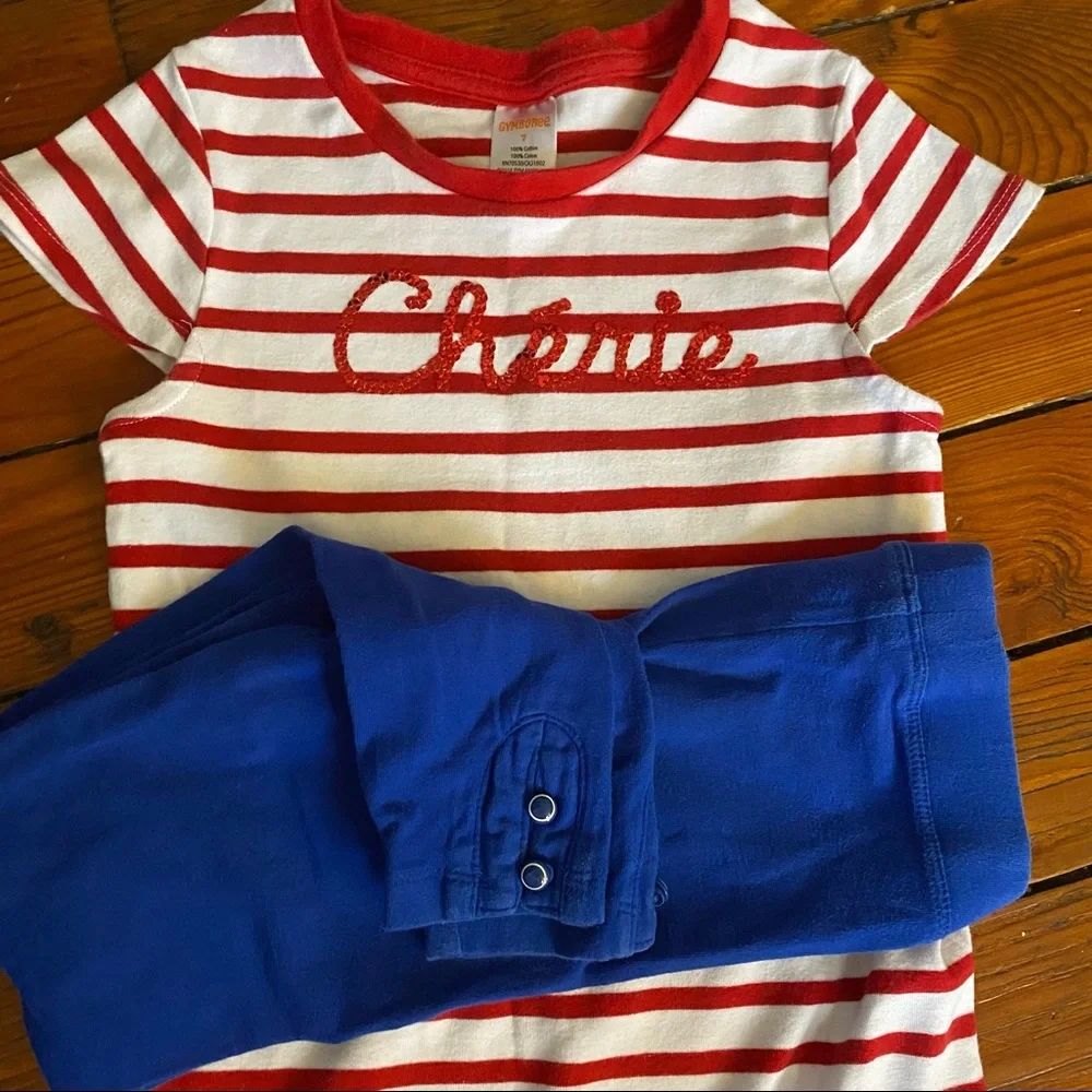 Gymboree Outfit Red White & Blue Size 7 Striped Shirt Blue Leggings